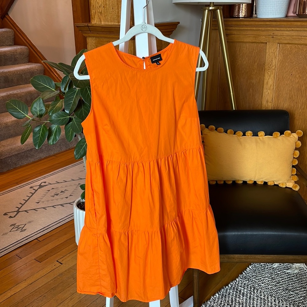Who What Wear neon orange midi a-line dress, size large